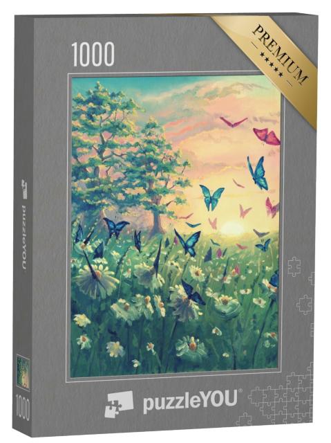 Puzzle 1000 Teile „Sonnenuntergang mit Schmetterlingen“