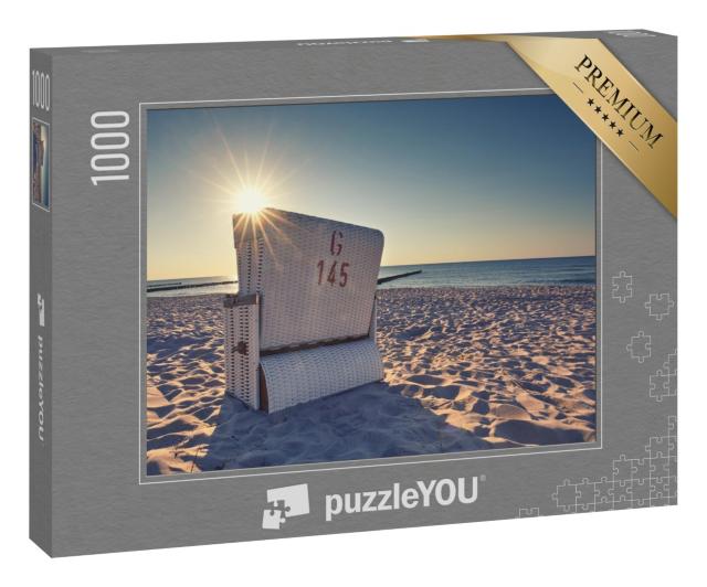 Puzzle 1000 Teile „Sonnenuntergang mit weißem Strandkorb an der Ostsee“
