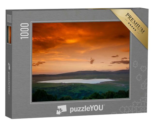 Puzzle 1000 Teile „Afrikanischer Sonnenuntergang über dem Ngorongoro-Krater, Tansania“