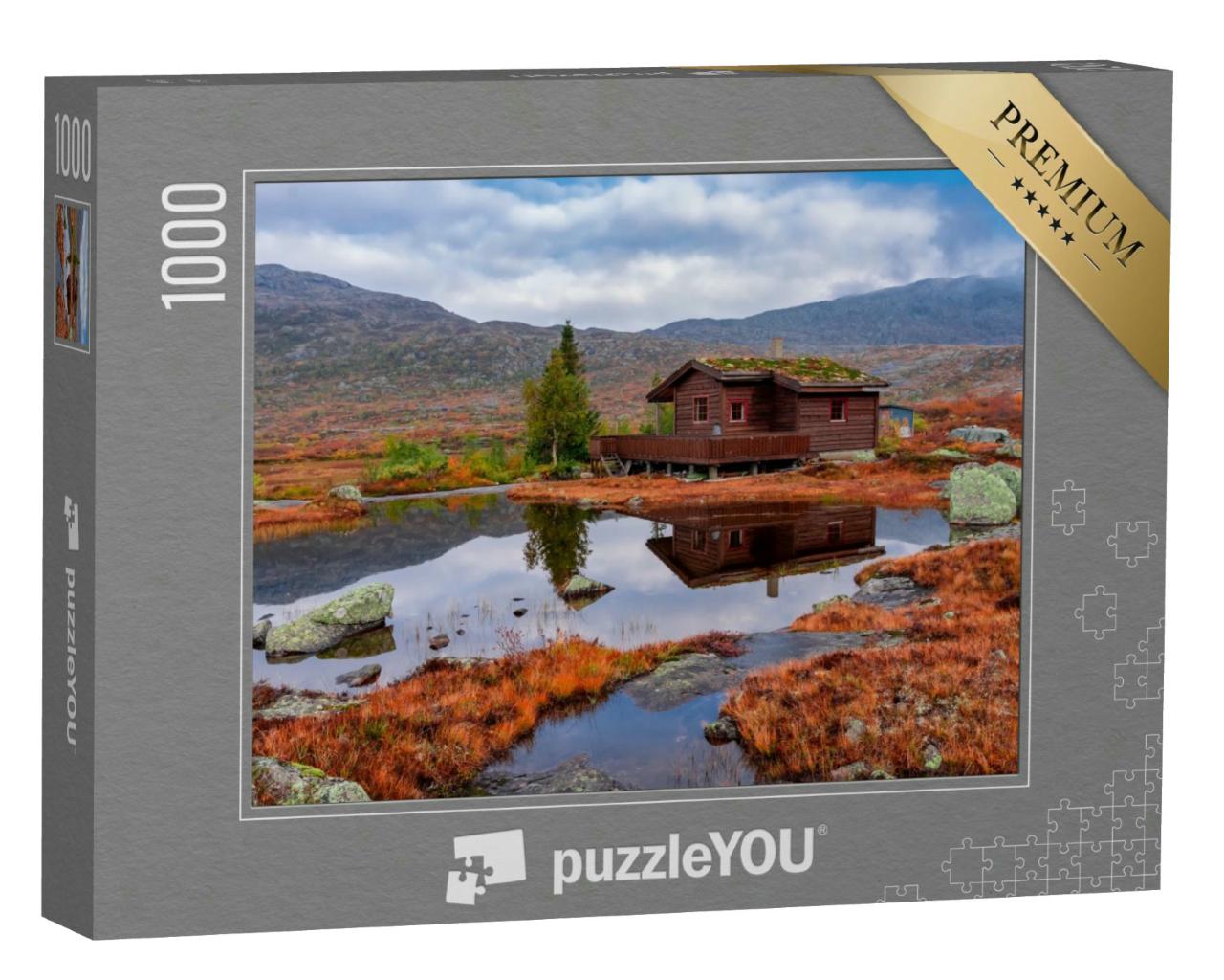 Puzzle 1000 Teile „Ländliche Berghütten in den Bergen, Norwegen“