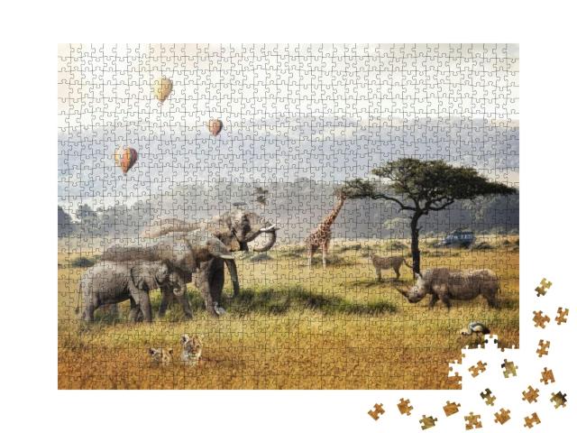 Puzzle 1000 Teile „Heißluftballons und Safari in Kenia“