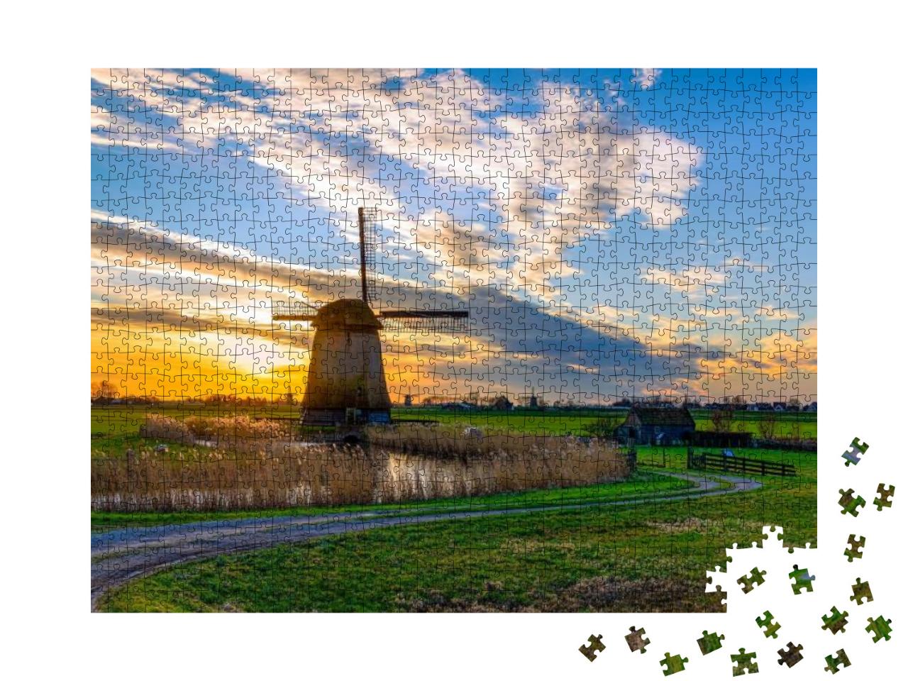 Puzzle 1000 Teile „Windmühle im Sonnenuntergang, Niederlande“