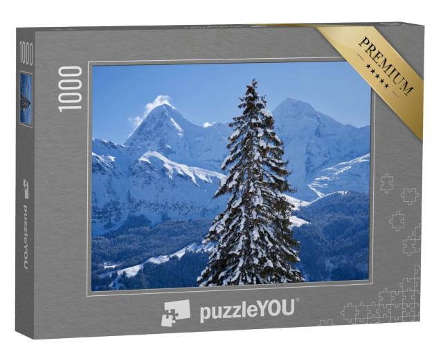 Puzzle 1000 Teile „Panorama der Berner Alpen mit den Berggipfeln Eiger und Mönch, Schweiz“