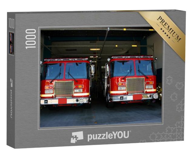 Puzzle 1000 Teile „Feuerwehrautos in einer Feuerwache“