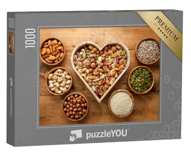 Puzzle 1000 Teile „Herzförmige Schachtel mit Nussmischung“