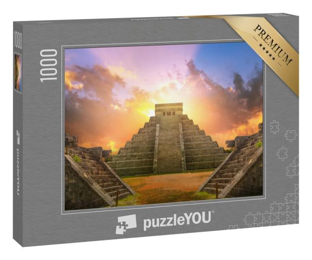 Puzzle 1000 Teile „Maya-Pyramide El Castillo von Kukulcan im Sonnenuntergang“