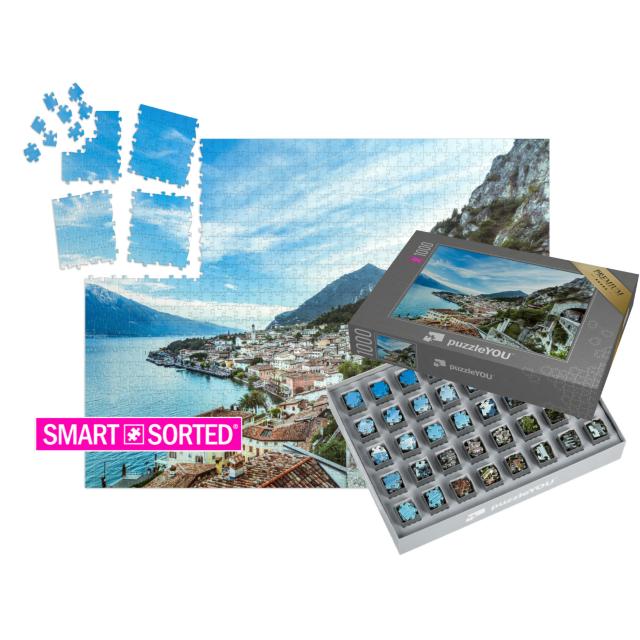 SMART SORTED® | Puzzle 1000 Teile „Wunderschönes Panorama von Limone sul Garda am Gardasee“