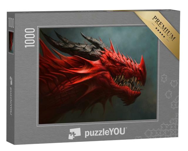 Puzzle 1000 Teile „Digitales Porträt eines roten Drachens“