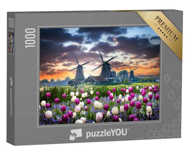 Puzzle 1000 Teile „Niederländische Windmühlen in Zaanse Schans“