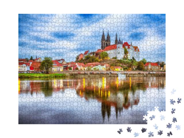 Puzzle 1000 Teile „Albrechtsburg und der Dom an der Elbe im Sonnenuntergang, Meißen“