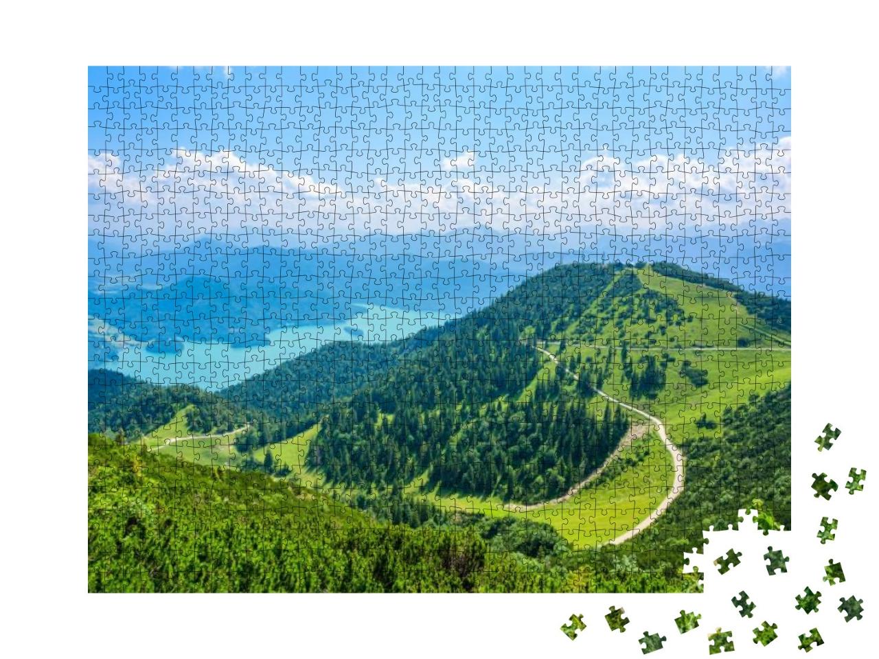 Puzzle 1000 Teile „Blick vom Berg Herzogstand zum Walchensee“