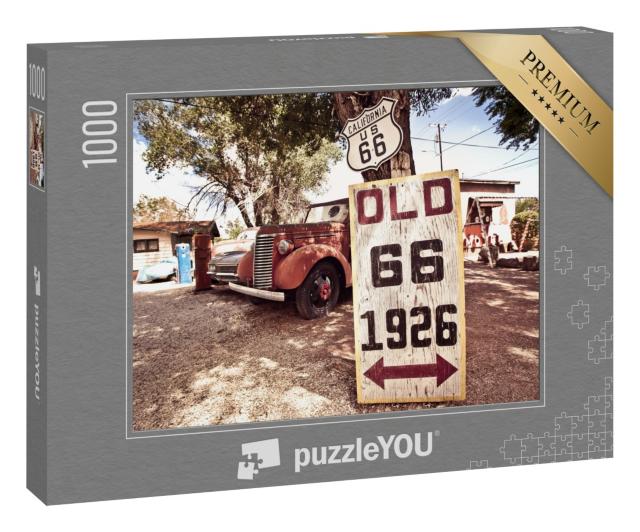 Puzzle 1000 Teile „Rostige Autos und Schilder der Route 66“