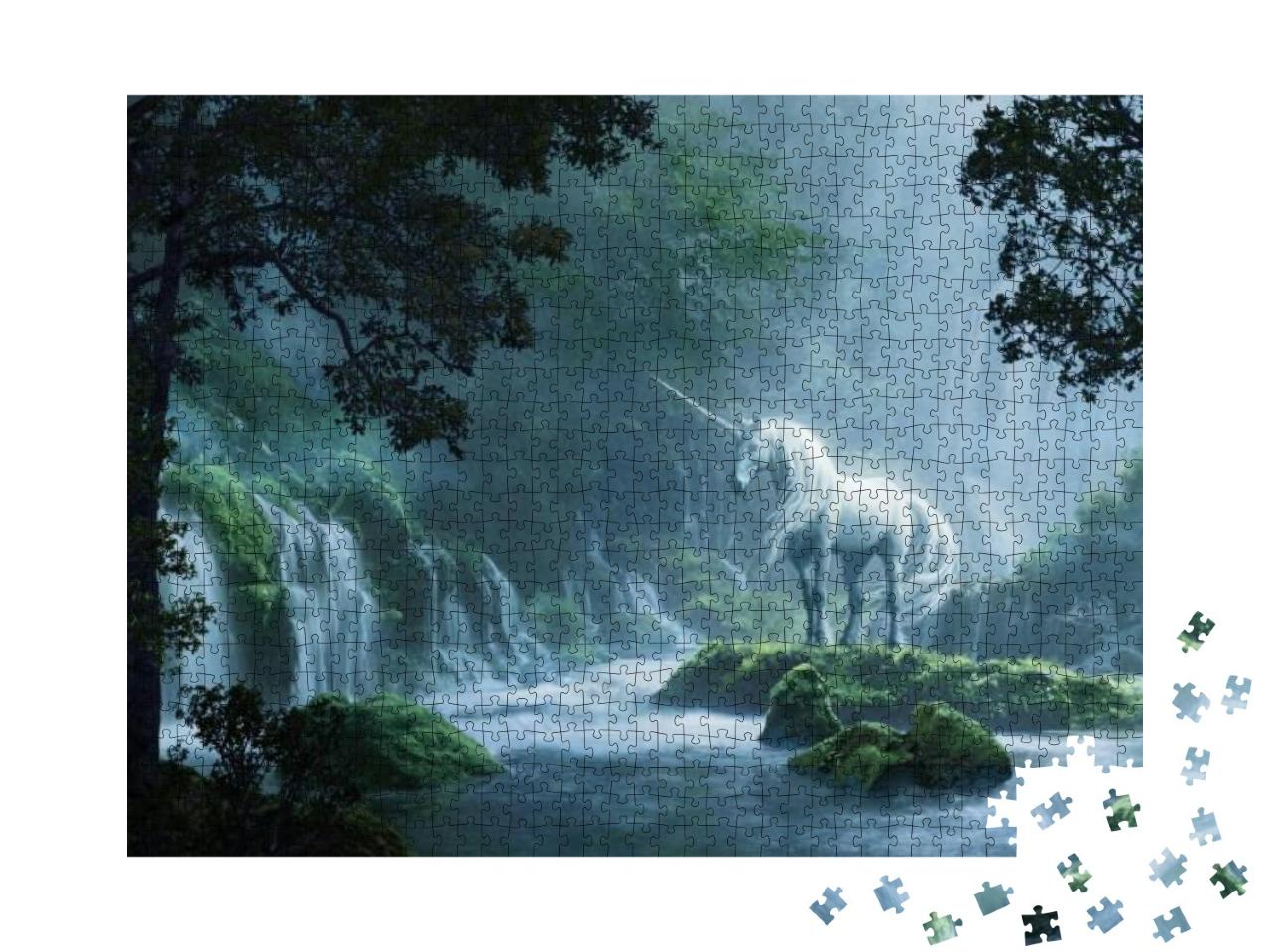 Puzzle 1000 Teile „Ein schönes Einhorn in einem magischen Wald “