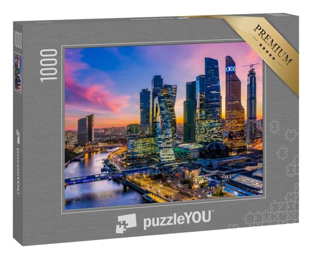 Puzzle 1000 Teile „Luftbild von Moskau City mit Wolkenkratzern und Skyline, Russland“