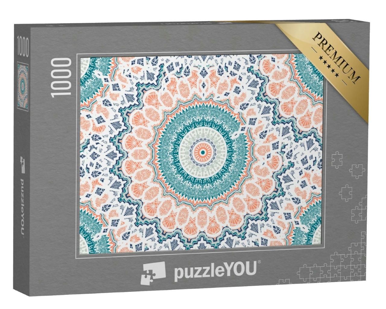 Puzzle 1000 Teile „Handgezeichnetes Mandala mit Ornamenten aus verschiedenen Kulturen“