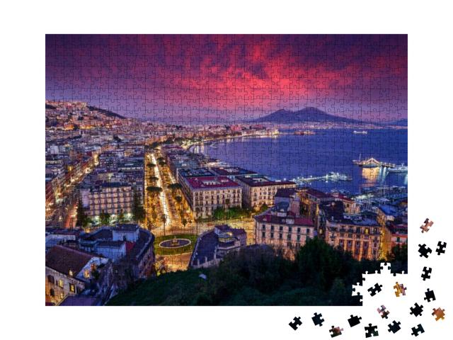 Puzzle 1000 Teile „Dämmerung mit rosa Sonnenuntergang über Neapel, Italien“