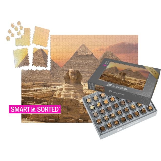 SMART SORTED® | Puzzle 1000 Teile „Weltwunder aus Ägypten: Pyramiden mit Sphinx, Gizeh“