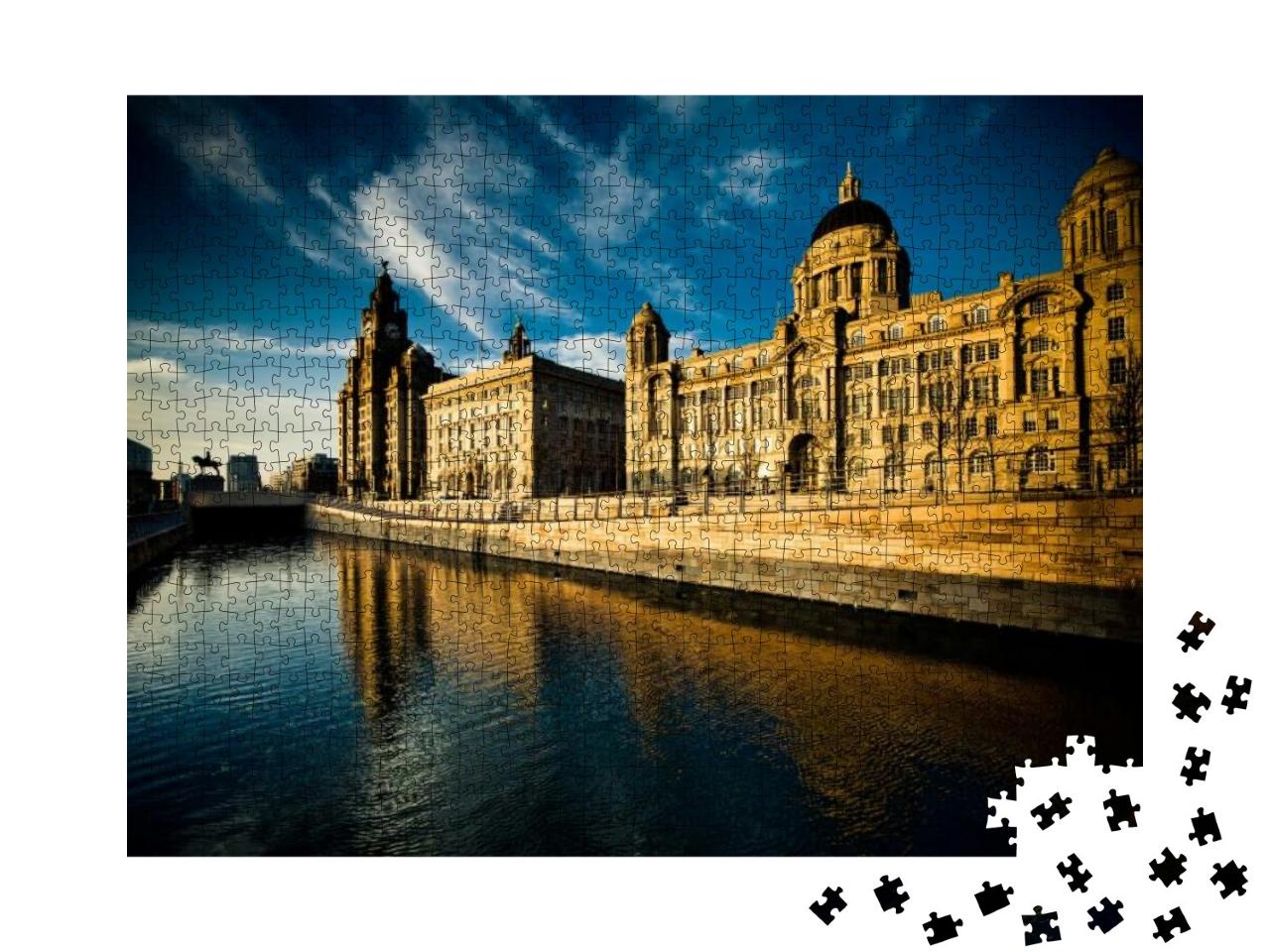 Puzzle 1000 Teile „Skyline mit den drei Grazien, Liverpool“