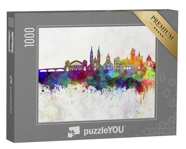 Puzzle 1000 Teile „Acquarell der Skyline von Basel“