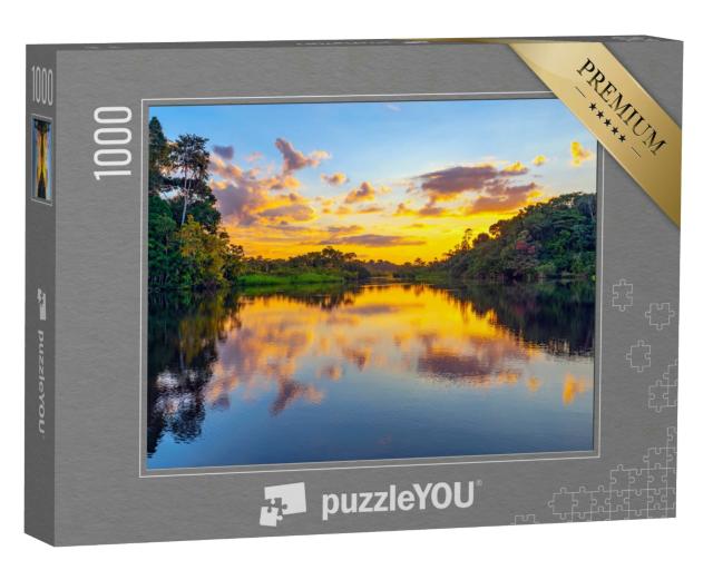 Puzzle 1000 Teile „Magischer Sonnenuntergang: Farbenspiel im Regenwald des Amazonas“