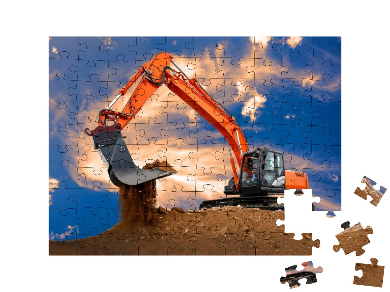 Puzzle 100 Teile „Bagger bei der Arbeit auf einer Baustelle“