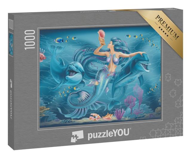 Puzzle 1000 Teile „Meerjungfrau und Delfine“