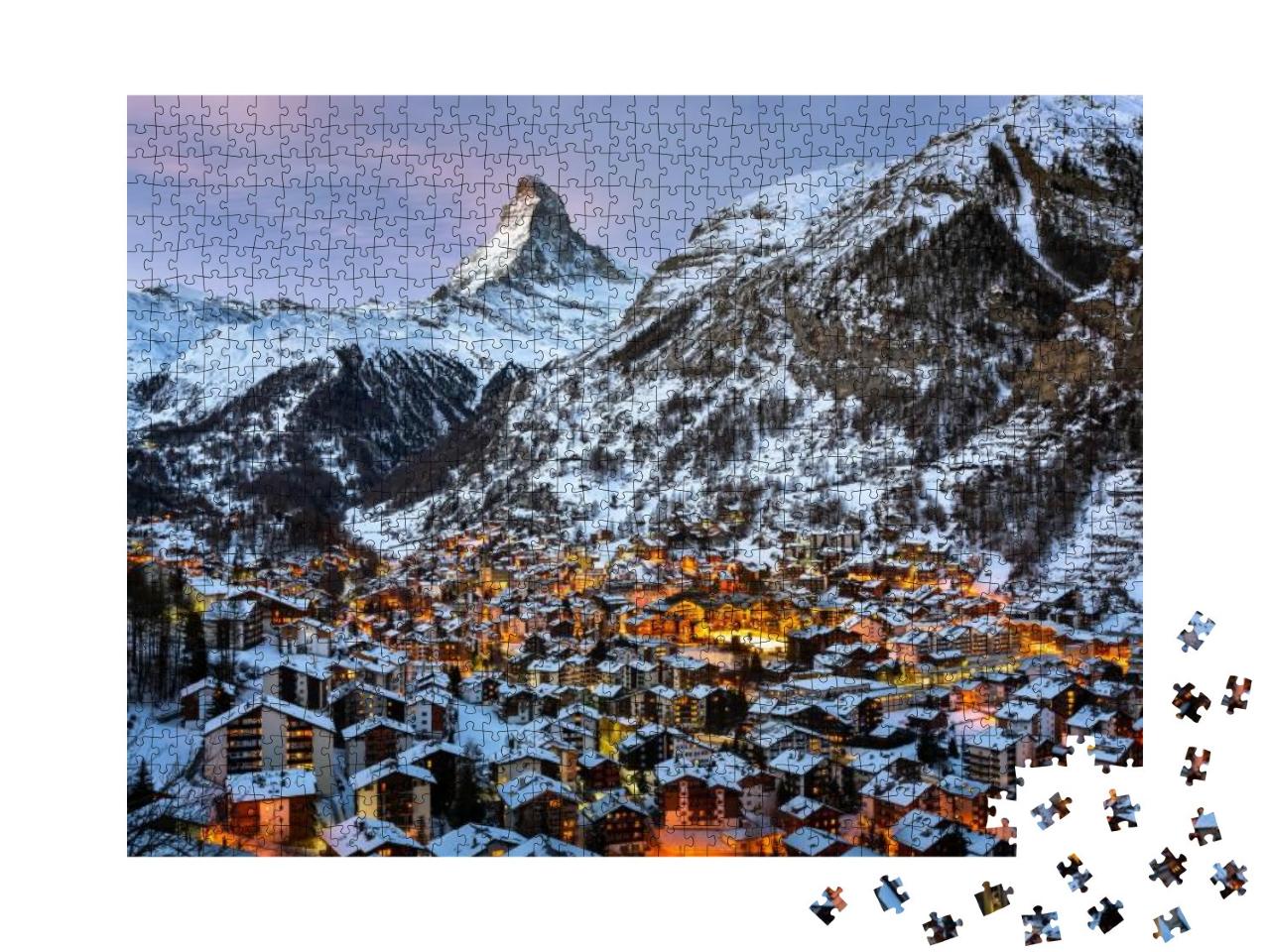 Puzzle 1000 Teile „Luftaufnahme des Zermatter Tals und des Matterhorngipfels“