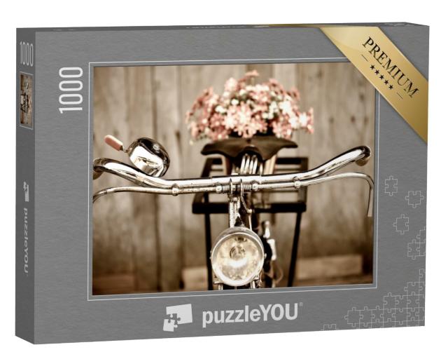 Puzzle 1000 Teile „Vintage-Fahrrad mit Blumenstrauß auf dem Gepäckträger“