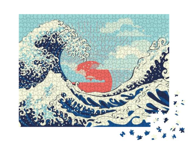 Puzzle 1000 Teile „Retro-Kunst-Design: Stürmischer Ozean“