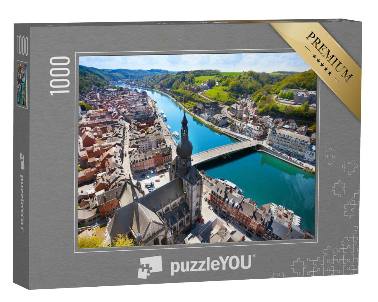 Puzzle 1000 Teile „Die Draufsicht der Brücke Pont Charles de Gaulle über die Maas in Dinant, Belgien“