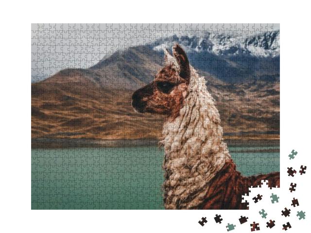 Puzzle 1000 Teile „Lama an der Laguna Tuni in Bolivien“