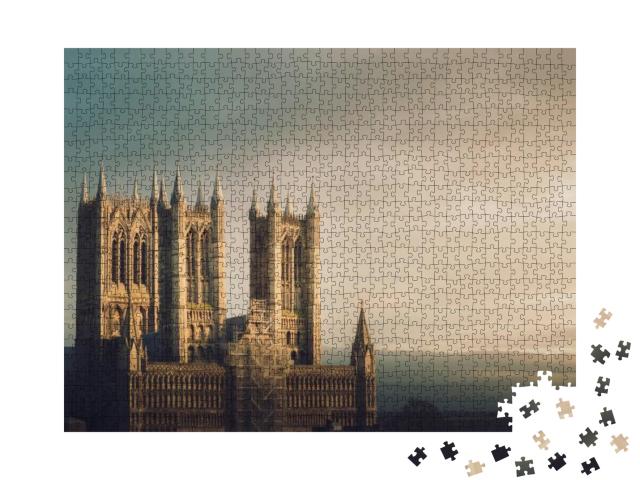 Puzzle 1000 Teile „Kathedrale von Lincoln im Sonnenuntergang“
