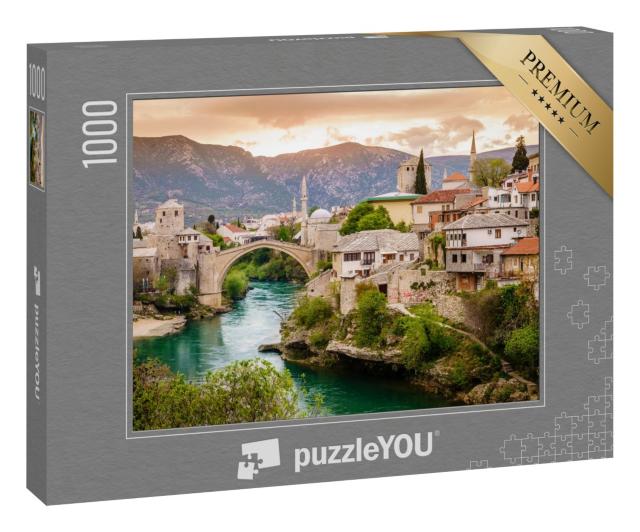 Puzzle 1000 Teile „Beeindruckede Stadt Mostar am Fluss Neretva, Bosnien“