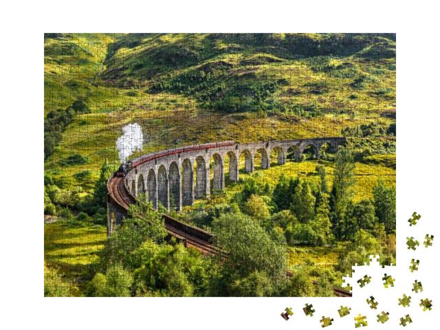 Puzzle 1000 Teile „Glenfinnan Railway Viaduct in Schottland mit Dampfzug, Schottland“