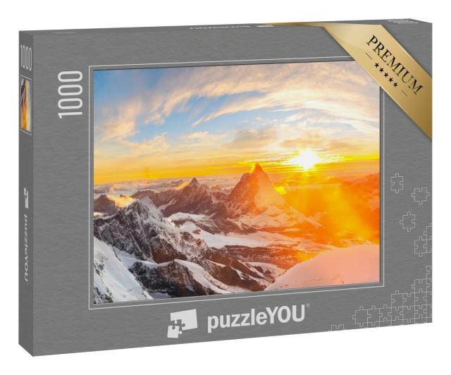 Puzzle 1000 Teile „Sonnenuntergang über Schweizer Gipfeln und dem Matterhorn“