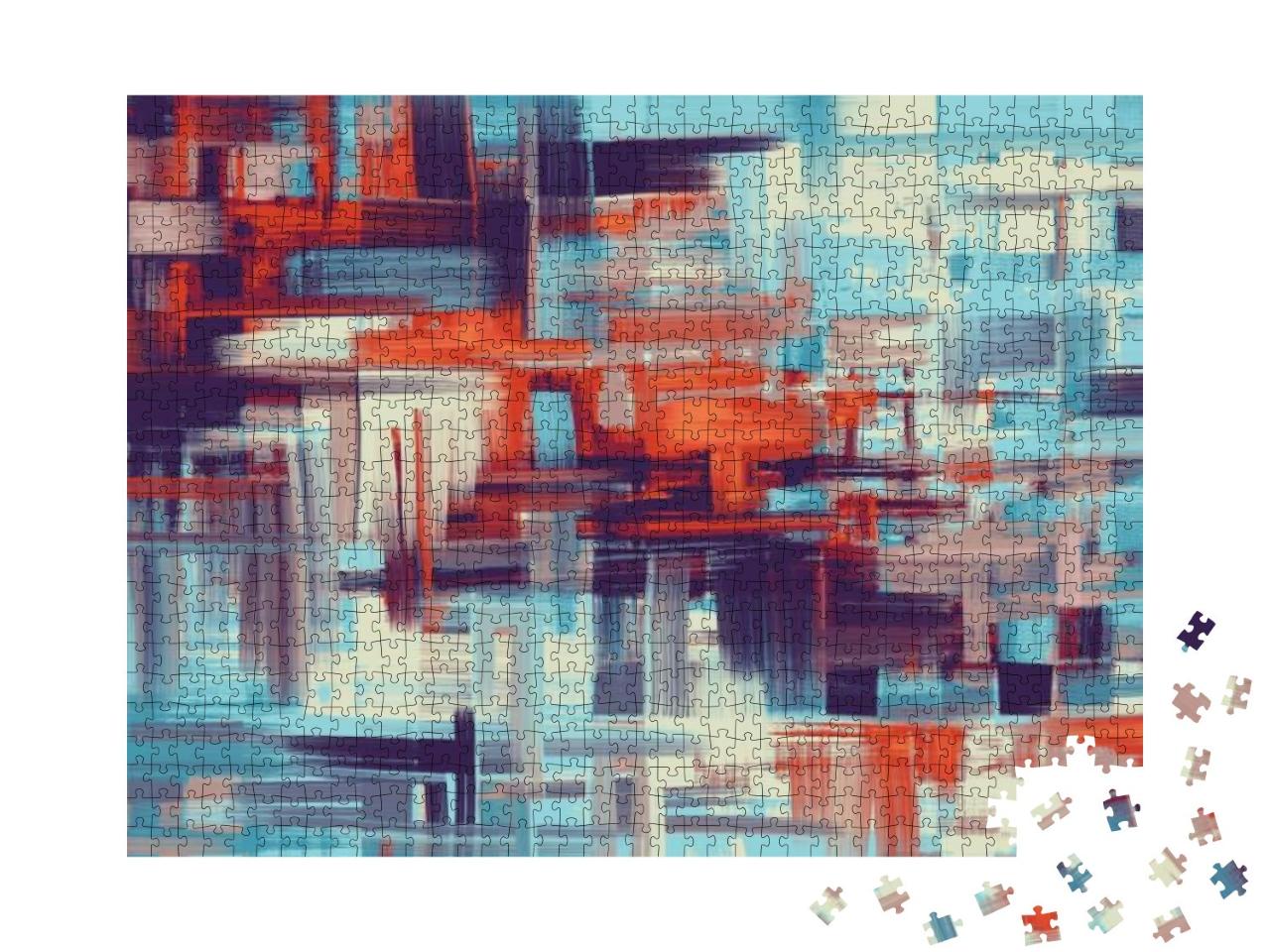Puzzle 1000 Teile „Helles modernes Kunstwerk mit blauen und roten Akzenten“