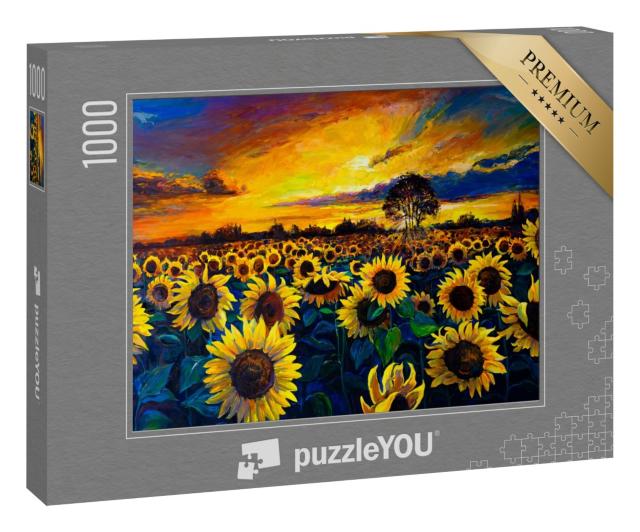 Puzzle 1000 Teile „Ölgemälde: Sonnenblumenfeld“