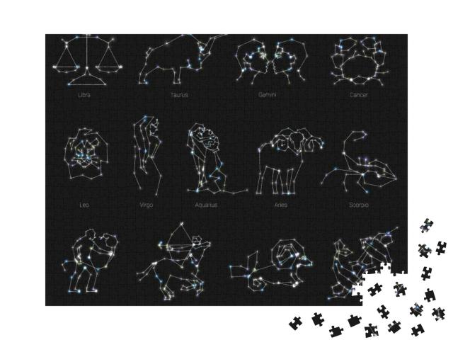 Puzzle 1000 Teile „Horoskop, Tiere des Tierkreises, Formen mit Linien und Sternen“