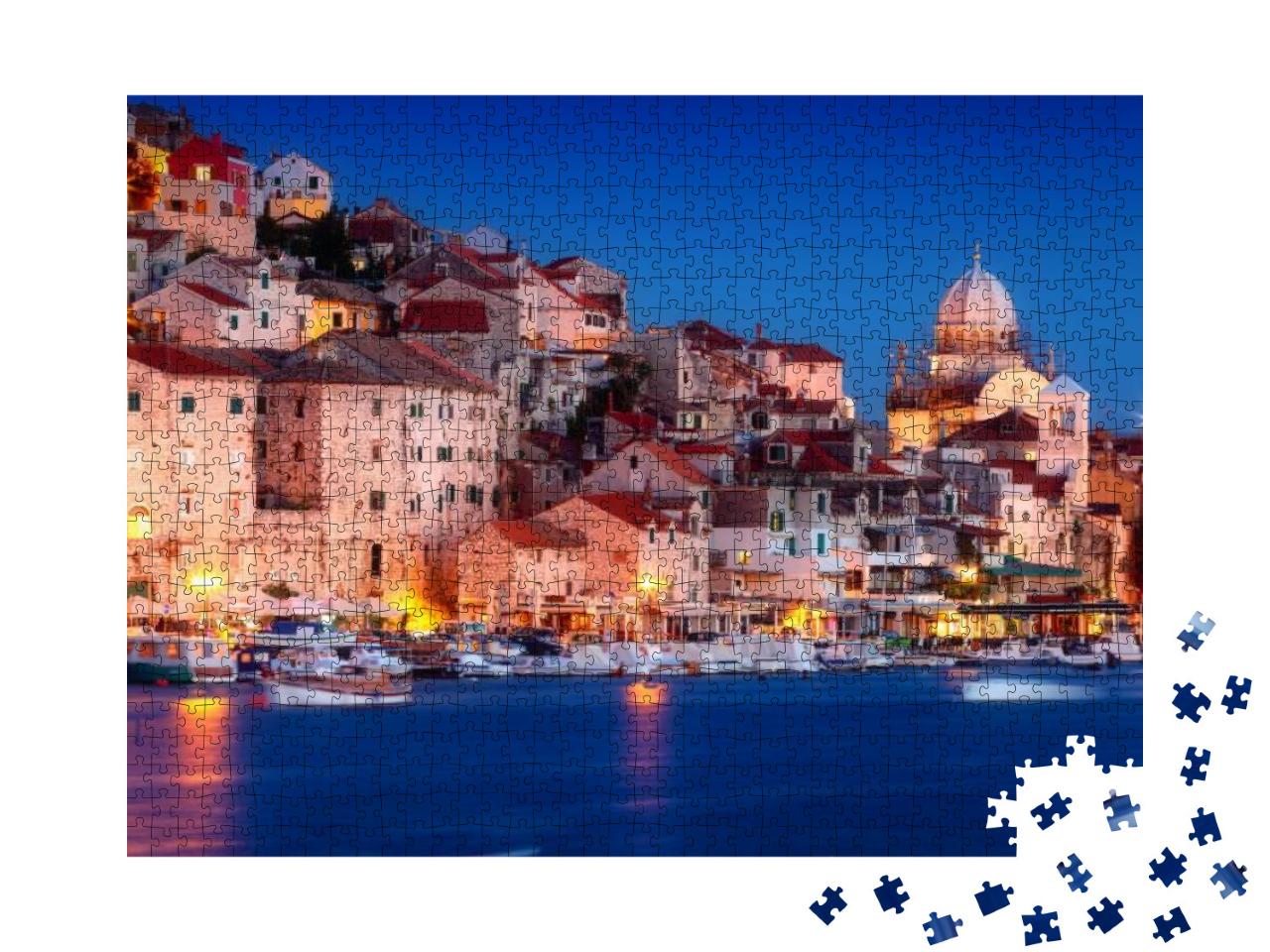 Puzzle 1000 Teile „Altstadt von Sibenik bei Nacht, Kroatien“