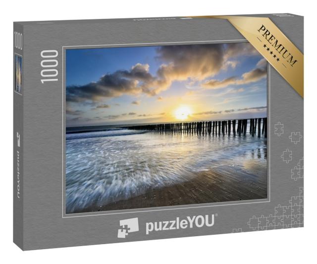 Puzzle 1000 Teile „Stürmischer Sonnenuntergang an der Nordseeküste“