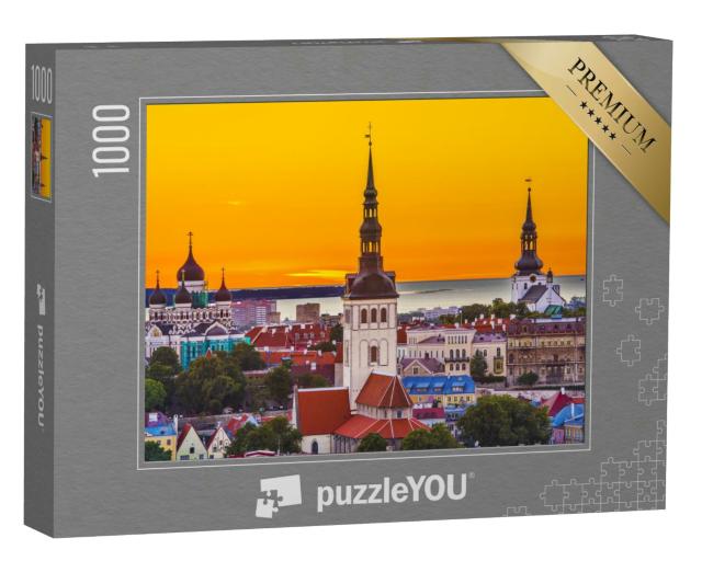 Puzzle 1000 Teile „Skyline von Tallinn bei Sonnenuntergang, Estland“