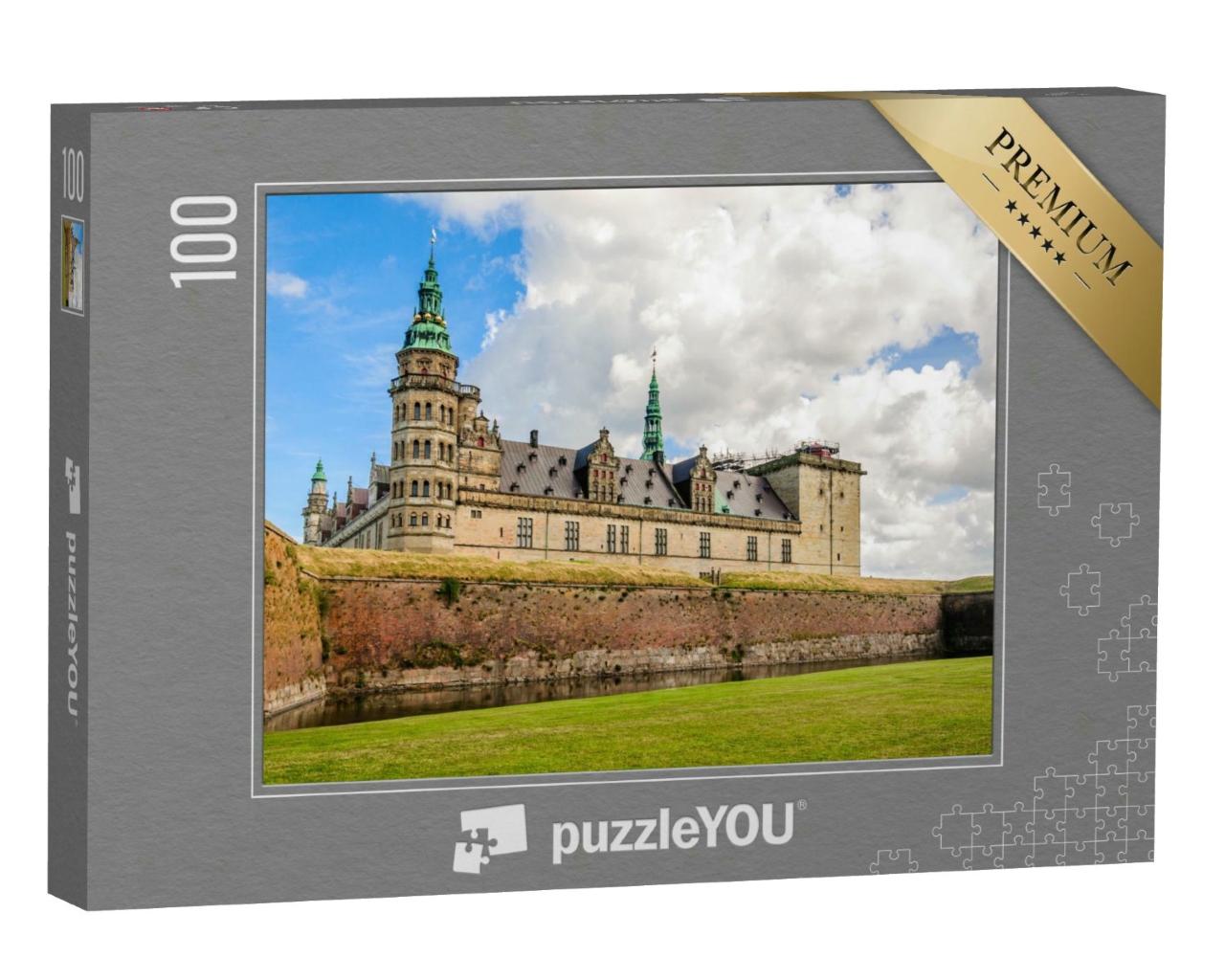 Puzzle 100 Teile „Panoramablick auf die Ziegelmauer um Schloss Kronborg in Helsingor “