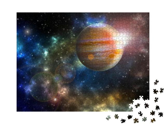 Puzzle 1000 Teile „Der Planet Jupiter im bunten Sternenuniversum“