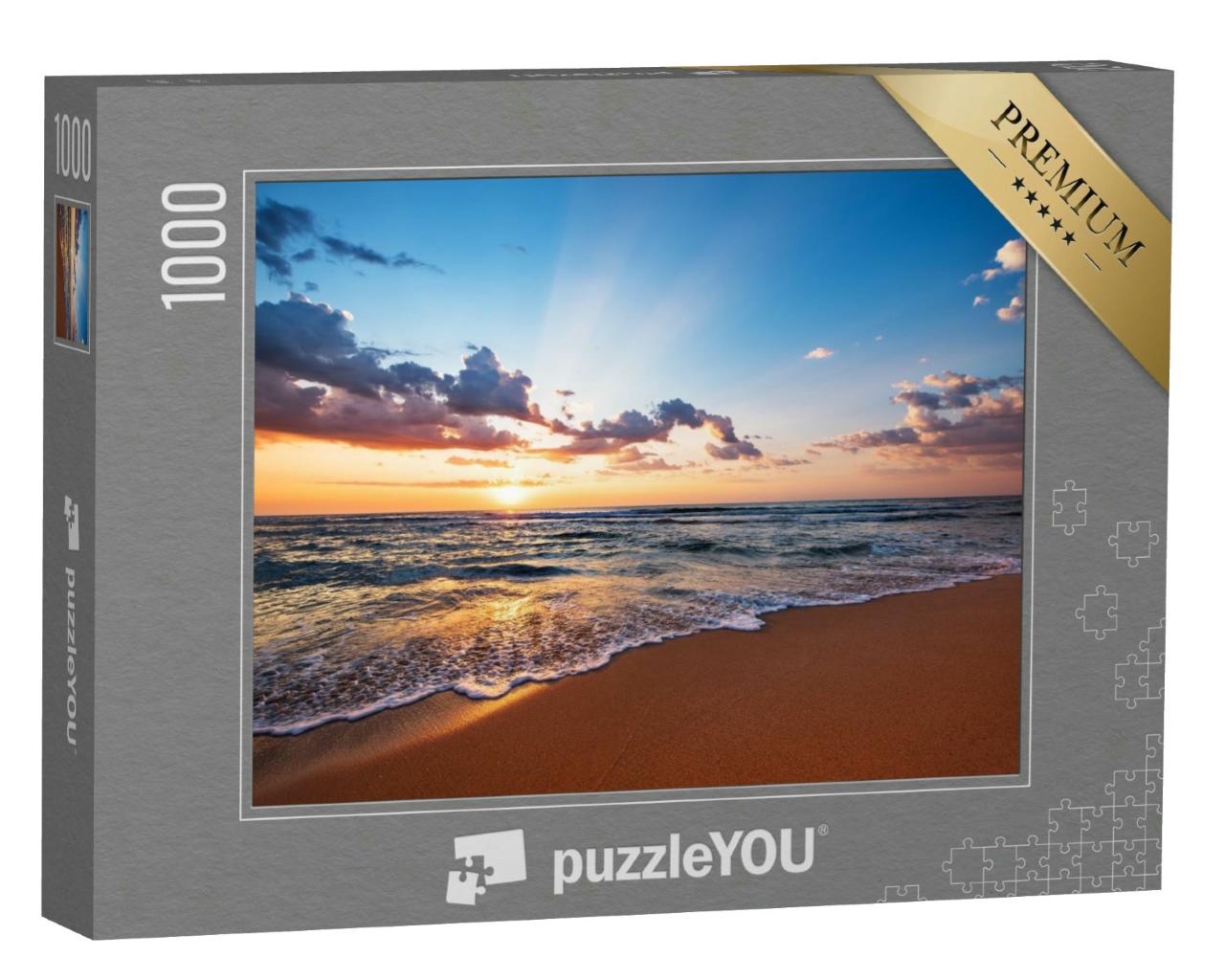 Puzzle 1000 Teile „Sonnenaufgang am Meer mit Strand und Wellen“