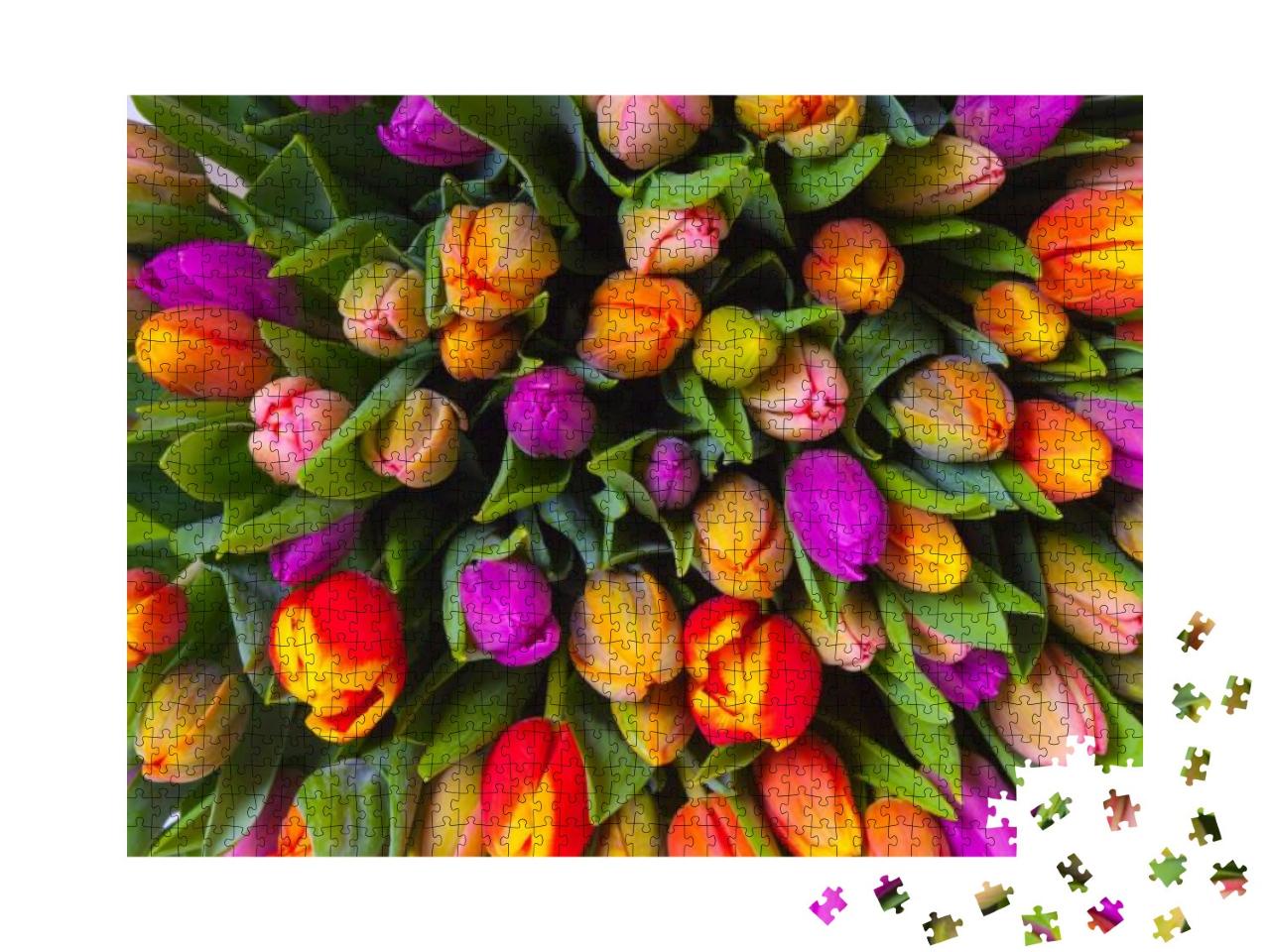 Puzzle 1000 Teile „Strauß mehrfarbiger frischer Tulpen“