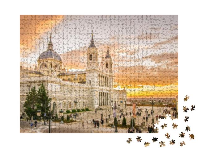 Puzzle 1000 Teile „ Viel moderne Architektur: Almudena-Kathedrale in Madrid, Spanien“