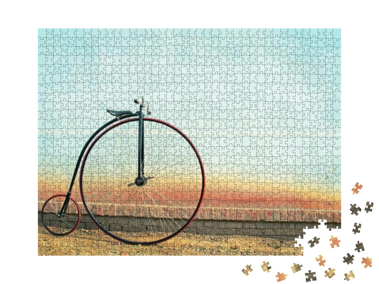 Puzzle 1000 Teile „Fahrrad im Retro-Stil vor einer kleinen Mauer“