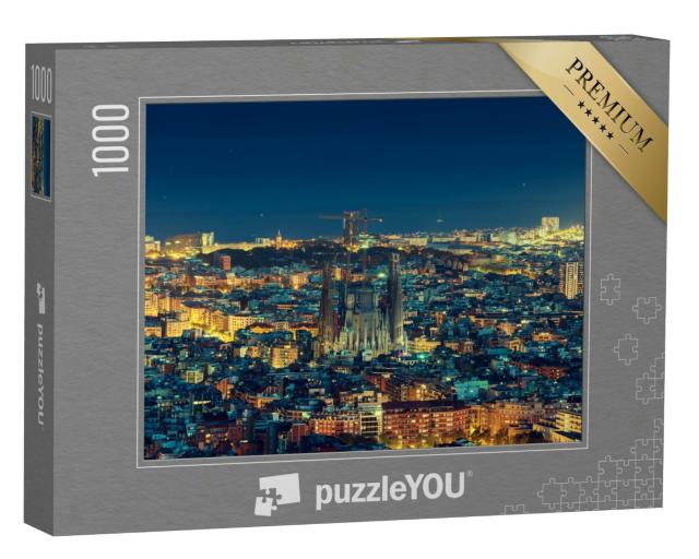 Puzzle 1000 Teile „Panorama der Skyline von Barcelona bei Nacht“