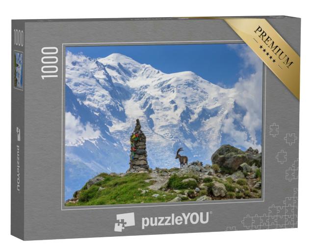 Puzzle 1000 Teile „Alpensteinbock vor dem Mont Blanc, Frankreich“