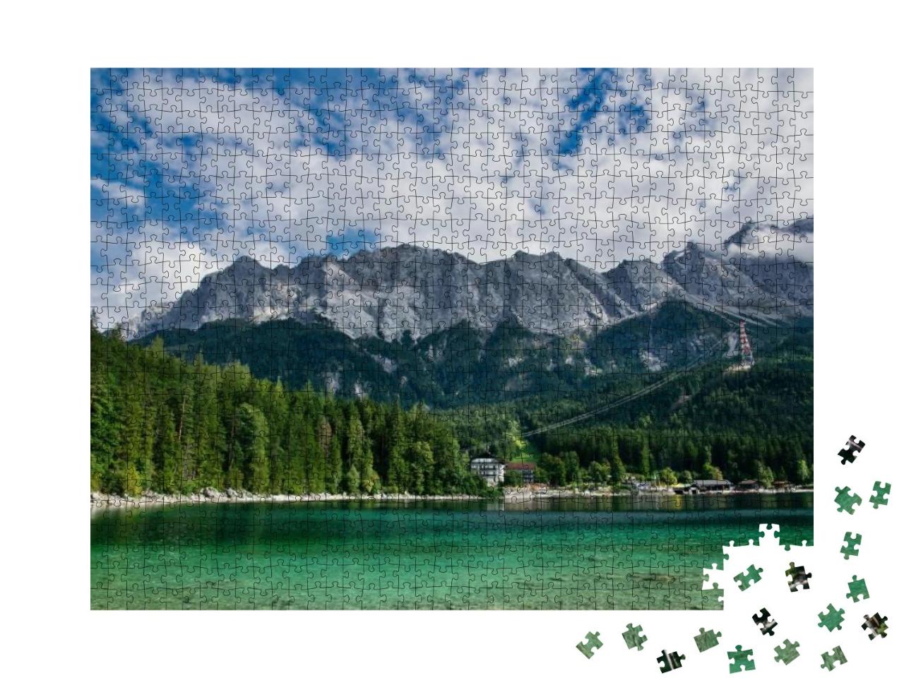 Puzzle 1000 Teile „Eibsee vor der Zugspitze in Bayern, Deutschland“